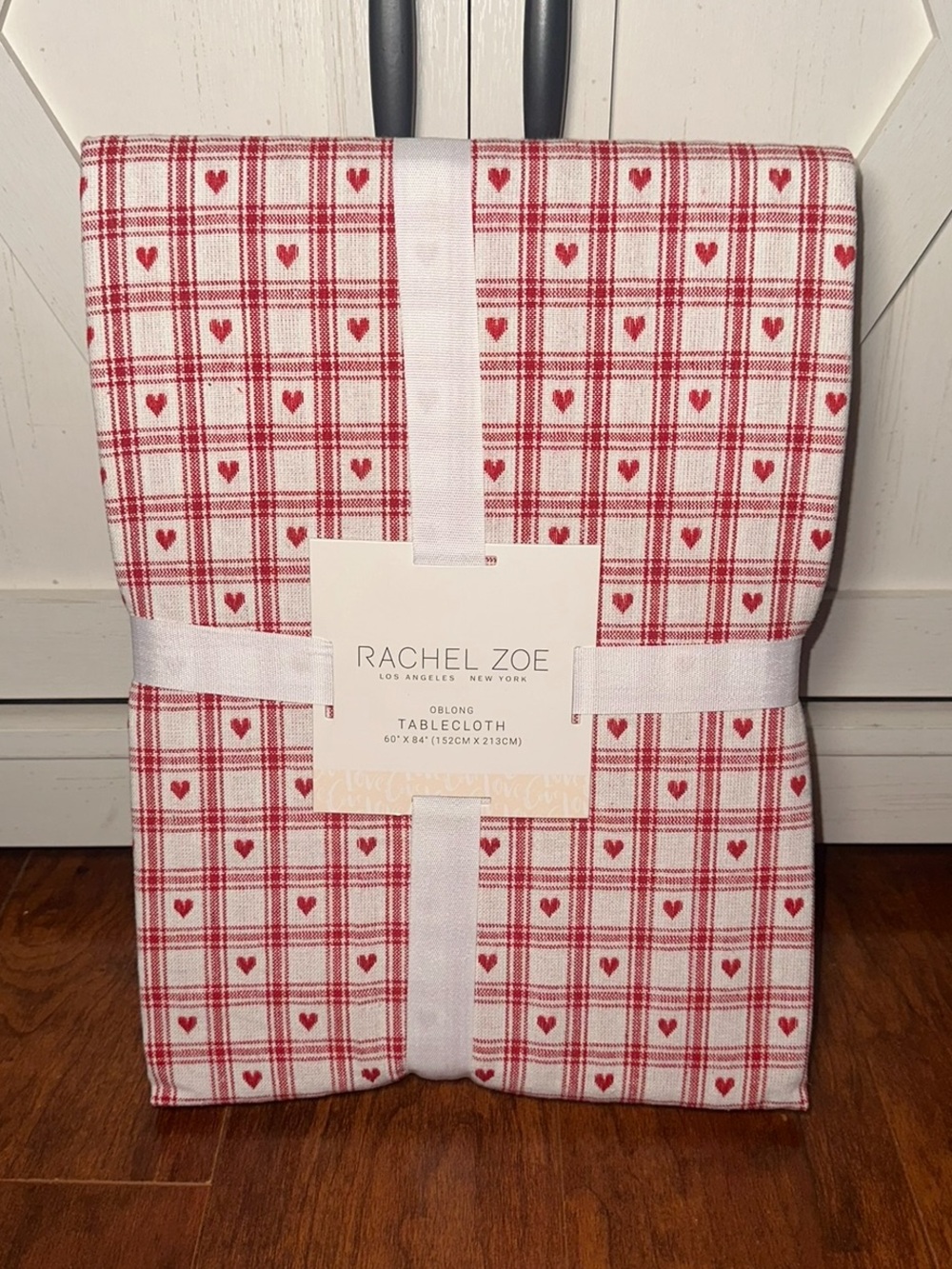 Rachel Zoe Red and White Heart Plaid Oblong Tablecloth